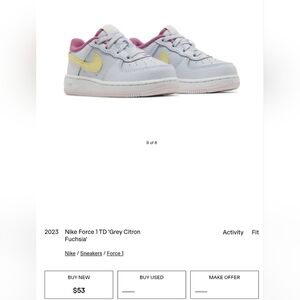 Nike Force 1 Low TD Grey Citron Fuchsia Baby 9C Shoes